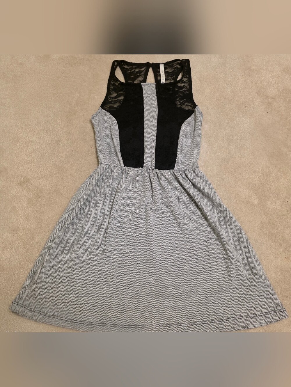 Paper Crane Black Lace & Light Gray Fit-and-Flare Dress - Size Small